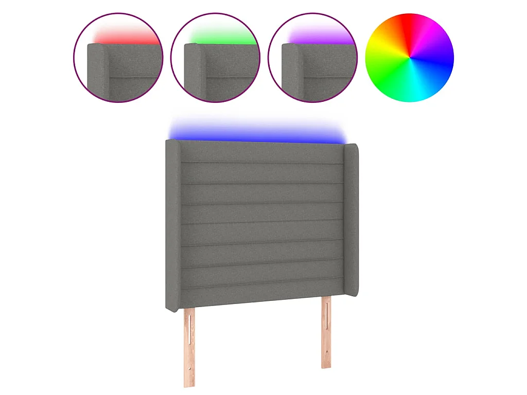 Hoofdbord LED 83x16x118/128 cm stof donkergrijs