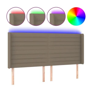 Hoofdbord LED 183x16x118/128 cm stof taupe