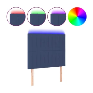 Hoofdbord LED 90x5x118/128 cm stof blauw