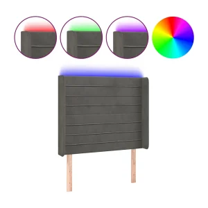 Hoofdbord LED 93x16x118/128 cm fluweel donkergrijs