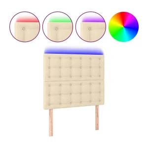 Hoofdbord LED 90x5x118/128 cm stof crèmekleurig