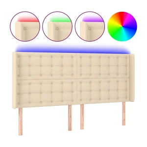 Hoofdbord LED 163x16x118/128 cm stof crèmekleurig