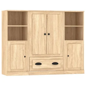 Hoge kasten 3 st bewerkt hout sonoma eikenkleurig