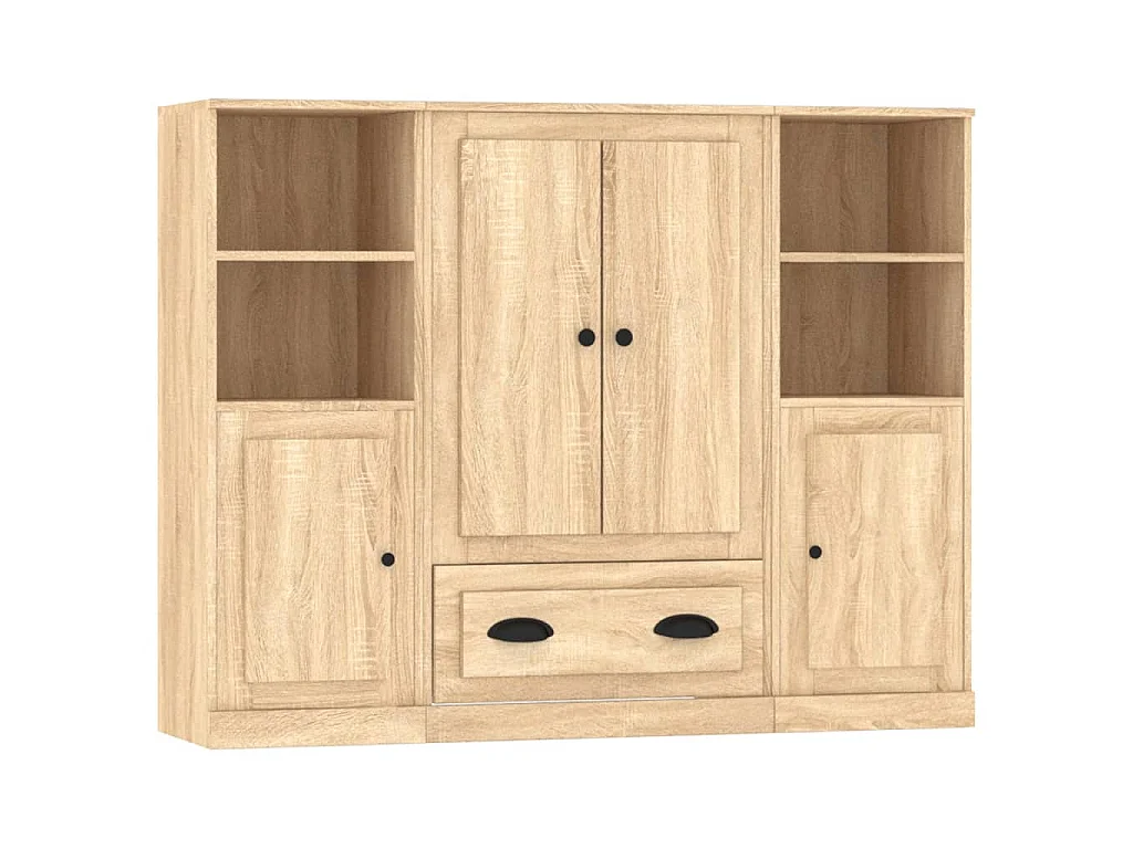 Hoge kasten 3 st bewerkt hout sonoma eikenkleurig