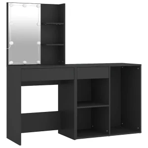Kaptafel met kastje LED bewerkt hout zwart Kaptafel met kastje LED bewerkt hout zwart
