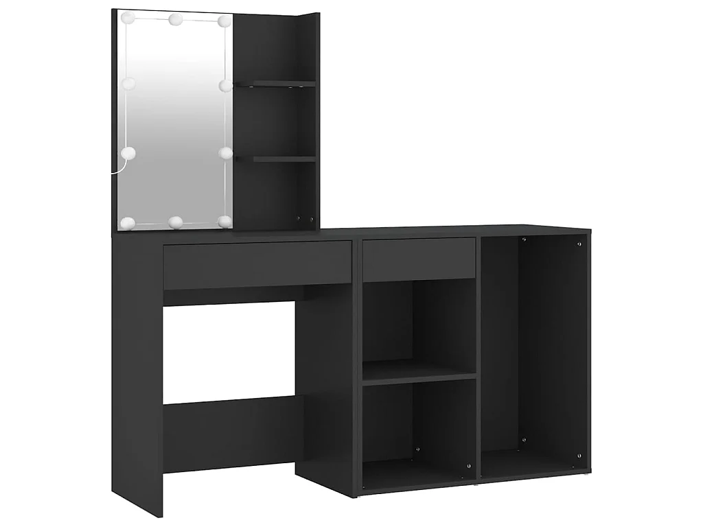 Kaptafel met kastje LED bewerkt hout zwart