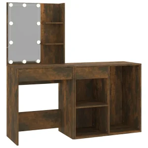 Kaptafel met kastje bewerkt hout gerookt eikenkleurig Kaptafel met kastje bewerkt hout gerookt eikenkleurig