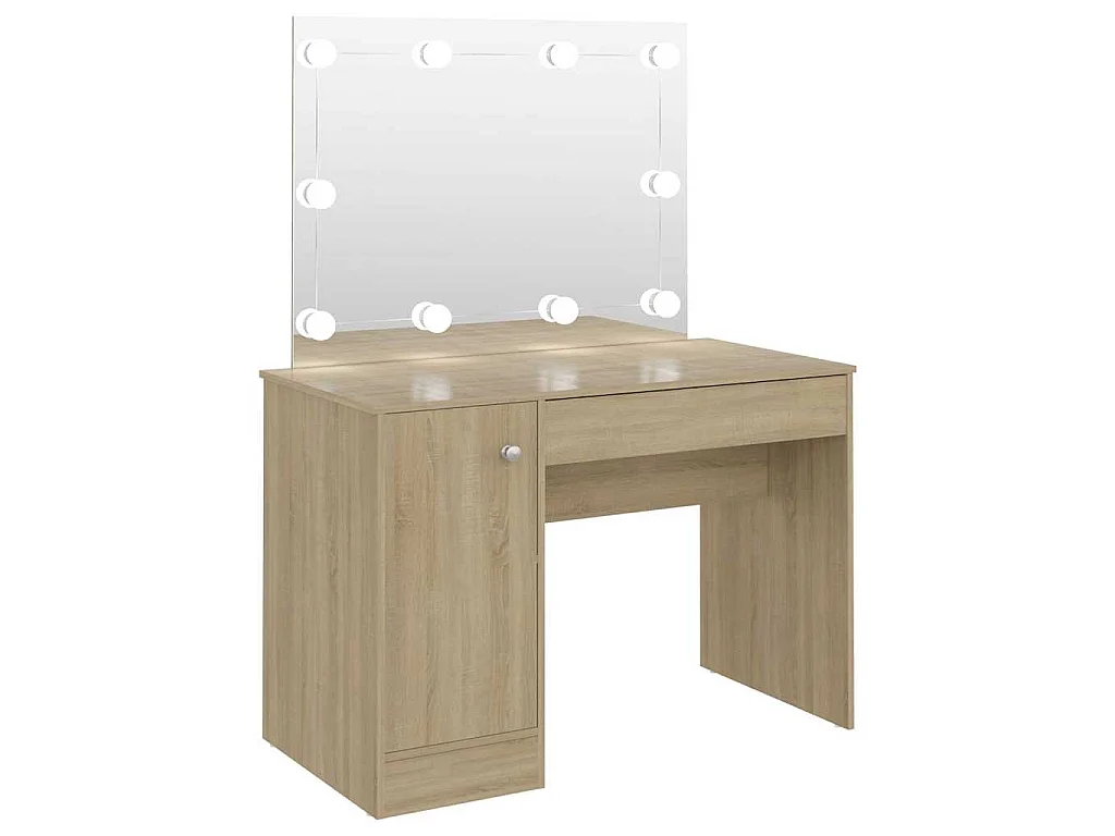 Kaptafel met LED-verlichting 110x55x145 cm MDF eikenkleurig