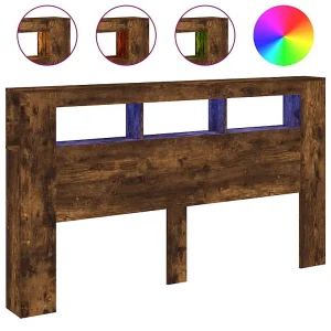 Hoofdeinde met LED 180×18,5×103,5 cm bewerkt hout gerookt eiken Hoofdeinde met LED 180×18,5×103,5 cm bewerkt hout gerookt eiken