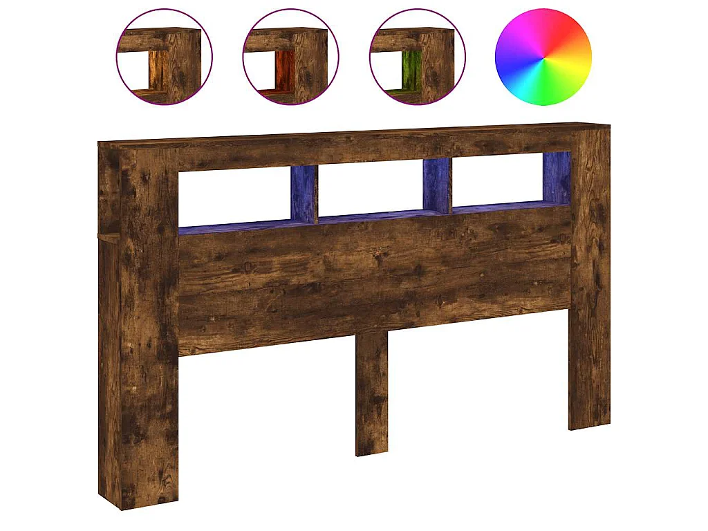 Hoofdeinde met LED 180x18,5x103,5 cm bewerkt hout gerookt eiken