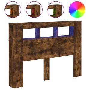 Hoofdeinde met LED 140×18,5×103,5 cm bewerkt hout gerookt eiken Hoofdeinde met LED 140×18,5×103,5 cm bewerkt hout gerookt eiken