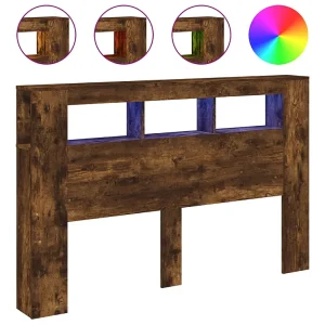 Hoofdeinde met LED 160×18,5×103,5 cm bewerkt hout gerookt eiken Hoofdeinde met LED 160×18,5×103,5 cm bewerkt hout gerookt eiken