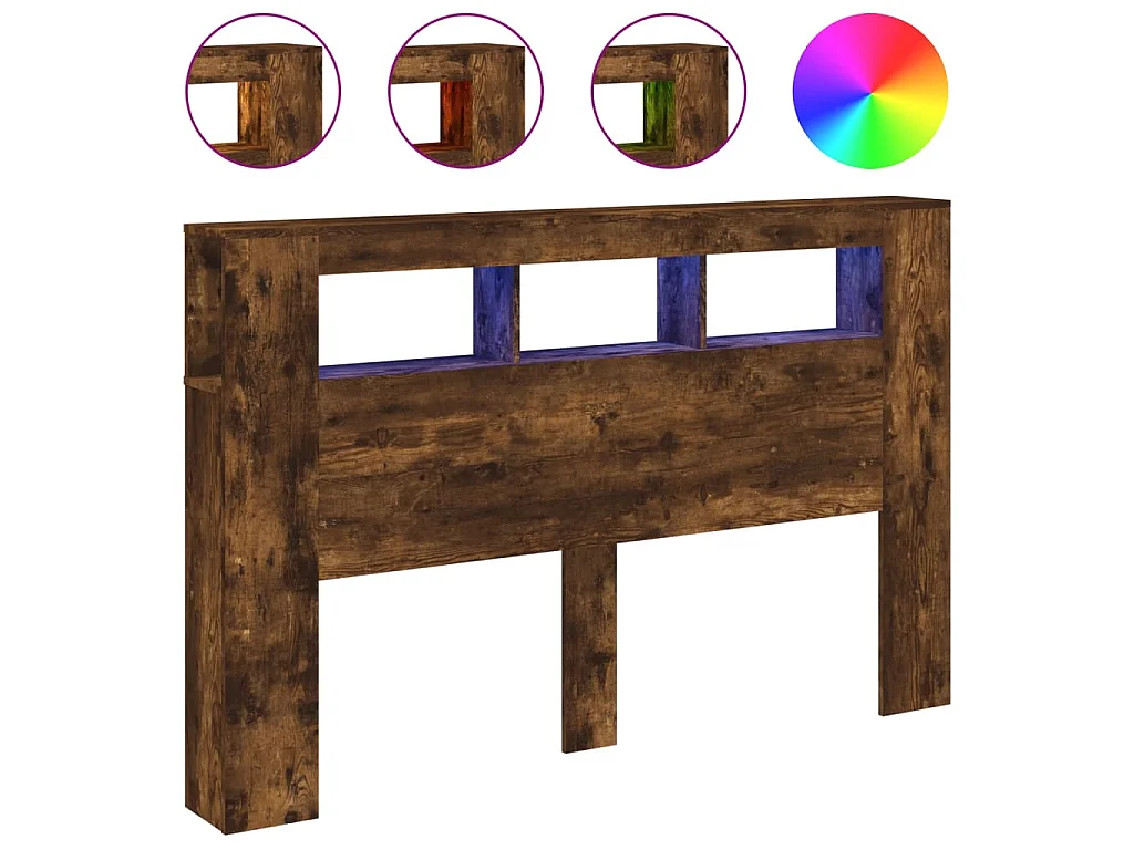 Hoofdeinde met LED 160x18,5x103,5 cm bewerkt hout gerookt eiken