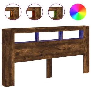 Hoofdeinde met LED 200×18,5×103,5 cm bewerkt hout gerookt eiken Hoofdeinde met LED 200×18,5×103,5 cm bewerkt hout gerookt eiken