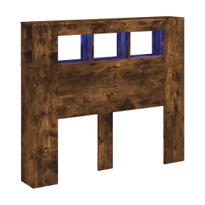 Hoofdeinde met LED 120×18,5×103,5 cm bewerkt hout gerookt eiken Hoofdeinde met LED 120×18,5×103,5 cm bewerkt hout gerookt eiken