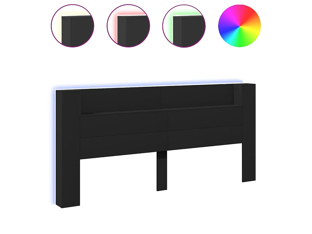 Hoofdbordkast met LED-verlichting 220x16,5x103,5 cm zwart