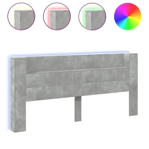 Hoofdbordkast met LED-verlichting 220×16,5×103,5 cm betongrijs Hoofdbordkast met LED-verlichting 220×16,5×103,5 cm betongrijs