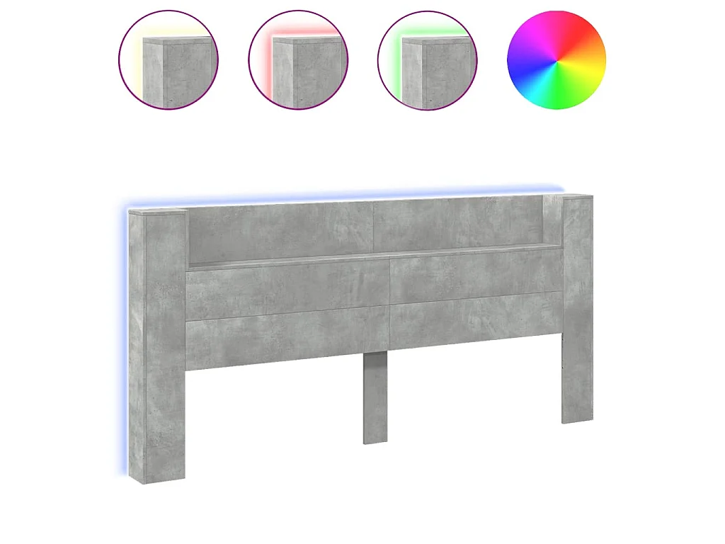 Hoofdbordkast met LED-verlichting 220x16,5x103,5 cm betongrijs
