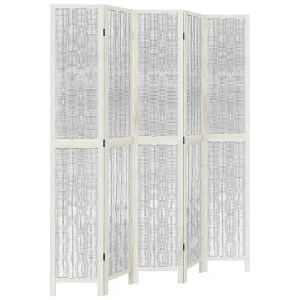 Kamerscherm met 5 panelen massief paulowniahout wit Kamerscherm met 5 panelen massief paulowniahout wit