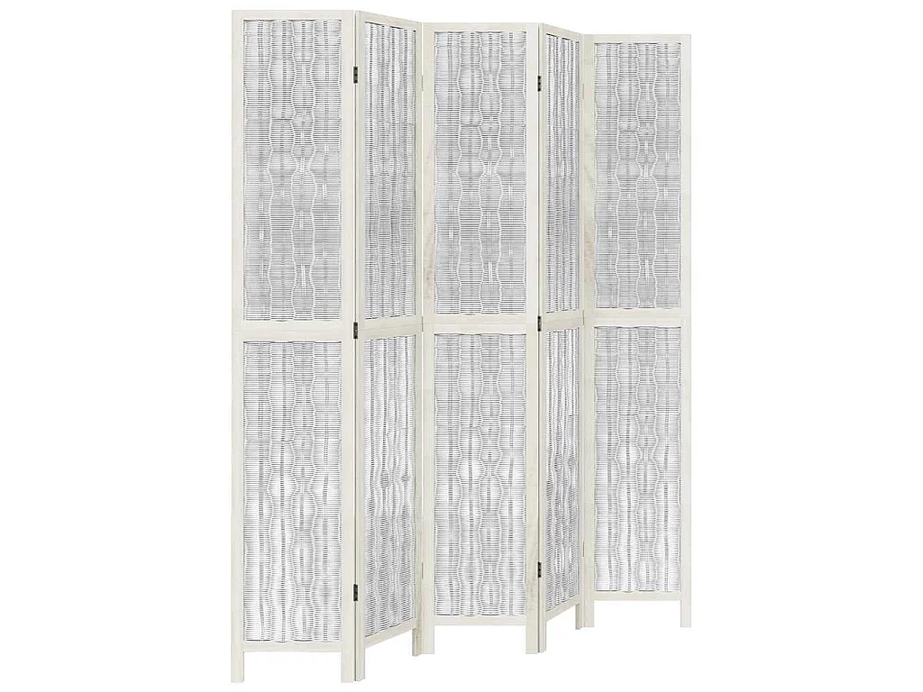 Kamerscherm met 5 panelen massief paulowniahout wit