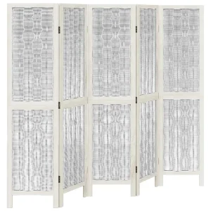Kamerscherm met 5 panelen massief paulowniahout wit Kamerscherm met 5 panelen massief paulowniahout wit