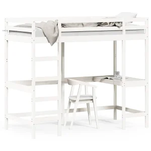 Hoogslaper met bureau massief grenenhout wit 90×190 cm Hoogslaper met bureau massief grenenhout wit 90×190 cm