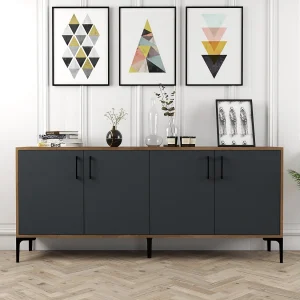 Industrieel dressoir – 180 x 78 x 35 cm – Walnoot en antraciet – Melamine gecoate spaanplaat Industrieel dressoir – 180 x 78 x 35 cm – Walnoot en antraciet – Melamine gecoate spaanplaat