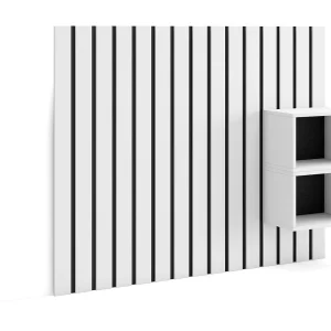 Hoofdeinde, Nachtkastjes, 133x107x3cm, Bed van 80,90,110cm, Lamellenwand, Wit Hoofdeinde, Nachtkastjes, 133x107x3cm, Bed van 80,90,110cm, Lamellenwand, Wit