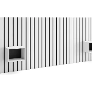 Hoofdeinde, Nachtkastjes, 258x107x3cm, Bed van 150,160,180cm, Lamellenwand, Wit Hoofdeinde, Nachtkastjes, 258x107x3cm, Bed van 150,160,180cm, Lamellenwand, Wit