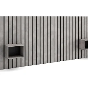 Hoofdeinde, Nachtkastjes, 258x107x3cm, Bed van 150,160,180cm, Lamellenwand, Cement Hoofdeinde, Nachtkastjes, 258x107x3cm, Bed van 150,160,180cm, Lamellenwand, Cement