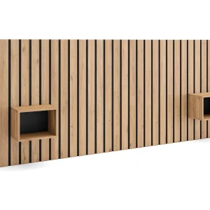 Hoofdeinde, Nachtkastjes, 258x107x3cm, Bed van 150,160,180cm, Lamellenwand, Eiken Hoofdeinde, Nachtkastjes, 258x107x3cm, Bed van 150,160,180cm, Lamellenwand, Eiken
