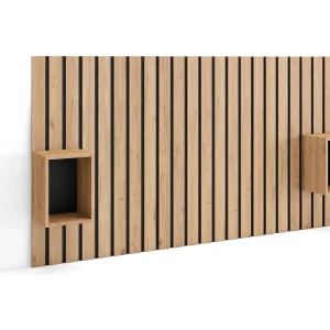 Hoofdeinde, Nachtkastjes, 196x107x3cm, Bed van 120,135,140cm, Lamellenwand, Eiken Hoofdeinde, Nachtkastjes, 196x107x3cm, Bed van 120,135,140cm, Lamellenwand, Eiken