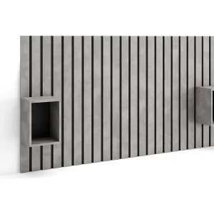 Hoofdeinde, Nachtkastjes, 196x107x3cm, Bed van 120,135,140cm, Lamellenwand, Cement Hoofdeinde, Nachtkastjes, 196x107x3cm, Bed van 120,135,140cm, Lamellenwand, Cement