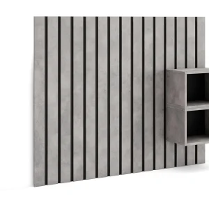 Hoofdeinde, Nachtkastjes, 133x107x3cm, Bed van 80,90,110cm, Lamellenwand, Cement Hoofdeinde, Nachtkastjes, 133x107x3cm, Bed van 80,90,110cm, Lamellenwand, Cement