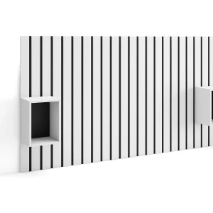 Hoofdeinde, Nachtkastjes, 196x107x3cm, Bed van 120,135,140cm, Lamellenwand, Wit Hoofdeinde, Nachtkastjes, 196x107x3cm, Bed van 120,135,140cm, Lamellenwand, Wit