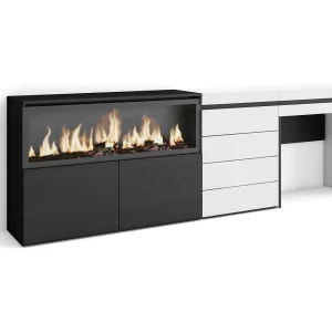 Kaptafel, Make-uptafel, 234x35x75cm, Met lade, Elektrische haard XXL, Ladekast, Commode, Wit Kaptafel, Make-uptafel, 234x35x75cm, Met lade, Elektrische haard XXL, Ladekast, Commode, Wit