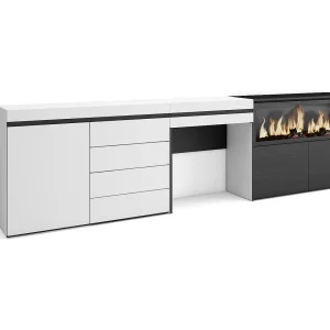 Kaptafel, Make-uptafel, 284x35x75cm, Met lade, Elektrische haard XXL, Ladekast, Commode, Wit Kaptafel, Make-uptafel, 284x35x75cm, Met lade, Elektrische haard XXL, Ladekast, Commode, Wit