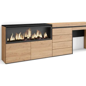 Kaptafel, Make-uptafel, 234x35x75cm, Met lade, Elektrische haard XXL, Ladekast, Commode, Eiken Kaptafel, Make-uptafel, 234x35x75cm, Met lade, Elektrische haard XXL, Ladekast, Commode, Eiken