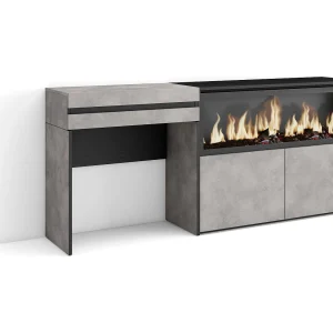 Kaptafel, Make-uptafel, 177x35x75cm, Met lade, Elektrische haard XXL, Cement Kaptafel, Make-uptafel, 177x35x75cm, Met lade, Elektrische haard XXL, Cement