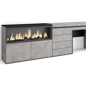Kaptafel, Make-uptafel, 234x35x75cm, Met lade, Elektrische haard XXL, Ladekast, Commode, Cement Kaptafel, Make-uptafel, 234x35x75cm, Met lade, Elektrische haard XXL, Ladekast, Commode, Cement