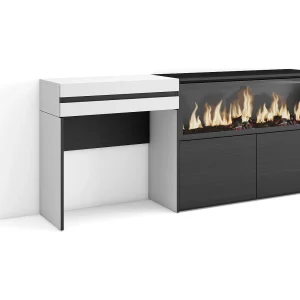 Kaptafel, Make-uptafel, 177x35x75cm, Met lade, Elektrische haard XXL, Wit Kaptafel, Make-uptafel, 177x35x75cm, Met lade, Elektrische haard XXL, Wit
