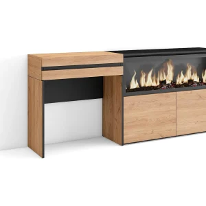 Kaptafel, Make-uptafel, 177x35x75cm, Met lade, Elektrische haard XXL, Eiken Kaptafel, Make-uptafel, 177x35x75cm, Met lade, Elektrische haard XXL, Eiken