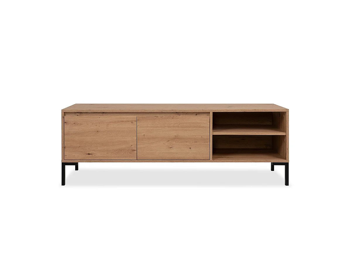 Industriële TV-meubel Korsika 56A - Ambachtelijke eik - 150 x 49 x 40 cm met 2 deuren, 2 nissen en metalen poten