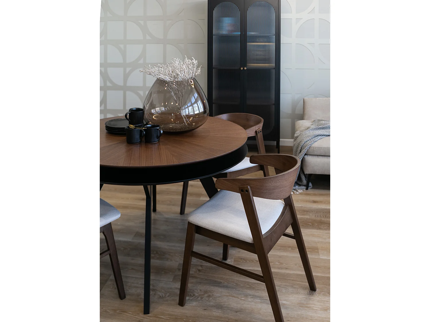 Houten stoel - walnoot/beige - PANIZE