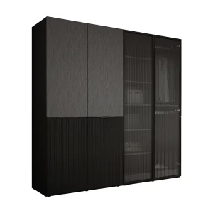 Kast: Grafietzwart / Gegroefd glas, 200 x 200 x 51 cm Kast: Grafietzwart / Gegroefd glas, 200 x 200 x 51 cm