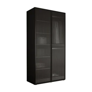 Kast: Grafietzwart / Gegroefd glas, 100 x 200 x 51 cm Kast: Grafietzwart / Gegroefd glas, 100 x 200 x 51 cm