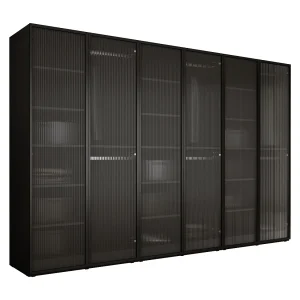 Kast: Grafietzwart / Gegroefd glas, 300 x 200 x 51 cm Kast: Grafietzwart / Gegroefd glas, 300 x 200 x 51 cm