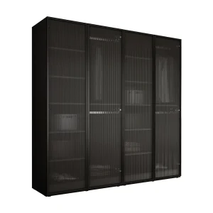 Kast: Grafietzwart / Gegroefd glas, 200 x 200 x 51 cm Kast: Grafietzwart / Gegroefd glas, 200 x 200 x 51 cm