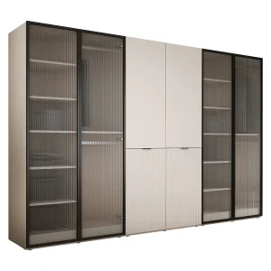 Kast: Gegroefd glas / Zandbeige, 300 x 200 x 51 cm Kast: Gegroefd glas / Zandbeige, 300 x 200 x 51 cm