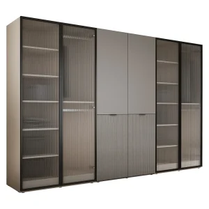 Kast: Gegroefd glas / Platinagrijs, 300 x 200 x 51 cm Kast: Gegroefd glas / Platinagrijs, 300 x 200 x 51 cm